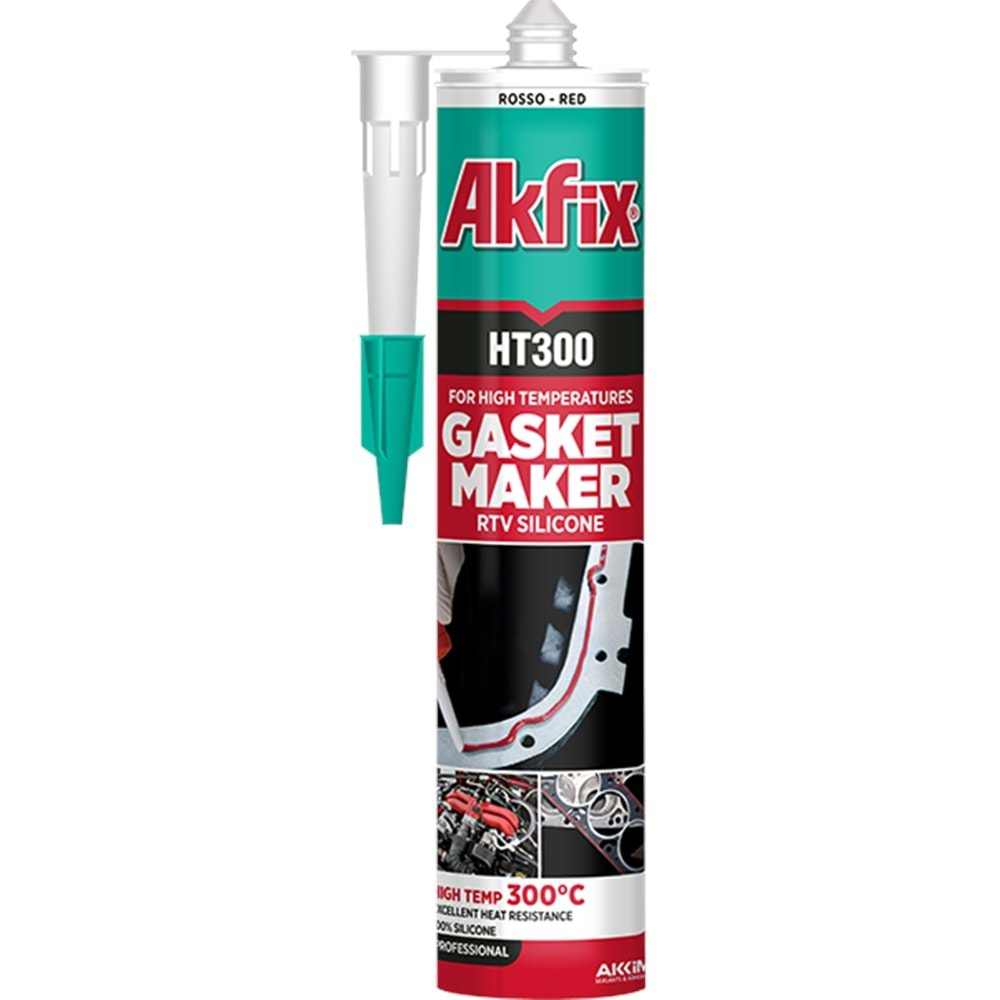 AKFİX HT300 RTV YÜKSEK ISI SİLİKONU 280 ML KIRMIZI (24)